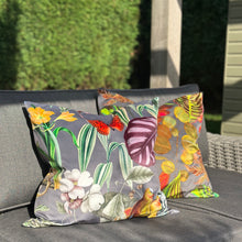Load image into Gallery viewer, Tropical Tapestry Grey Velvet Cushion