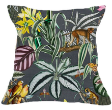 Load image into Gallery viewer, Tropical Tapestry Grey Velvet Cushion