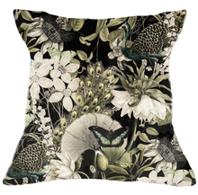 Load image into Gallery viewer, Exotic Peacock Black Velvet Cushion
