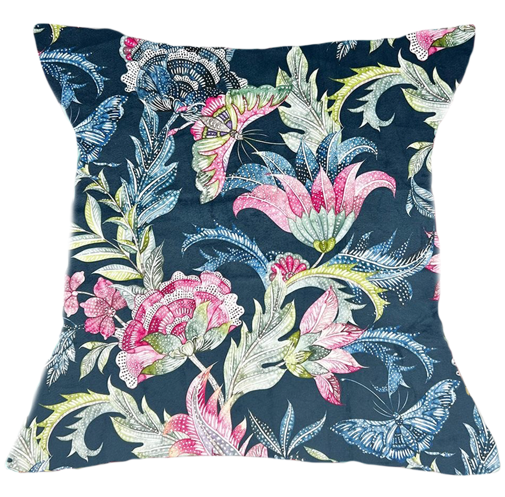 Butterfly Garden Navy Velvet Cushion