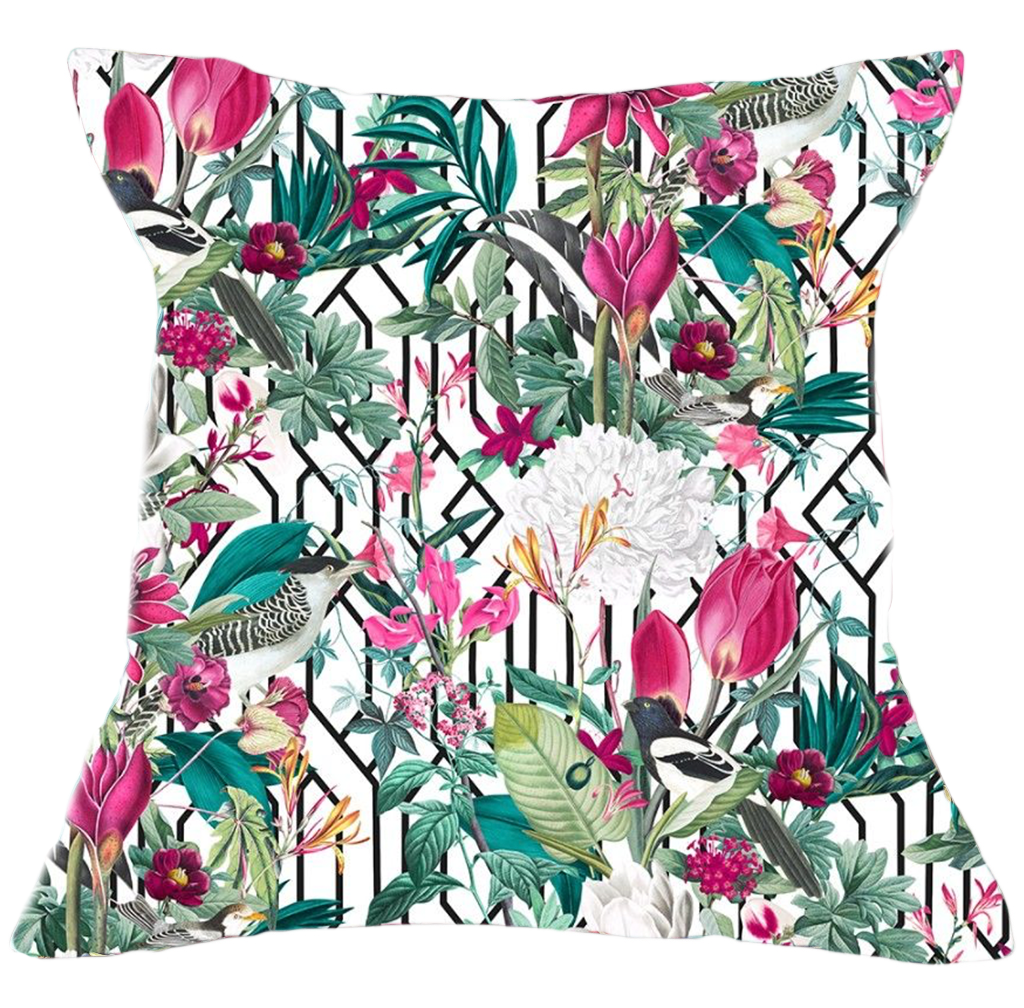 Paradise Blossom White Velvet Cushion